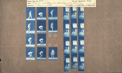 Stopping and lifting handkerchief and turning