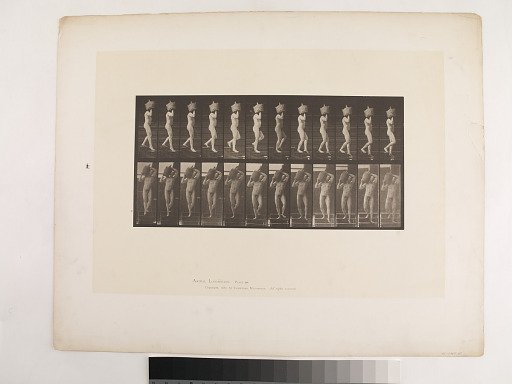 "Animal Locomotion. Plate 136.; Male, Descending stairs full demijohn on shoulder