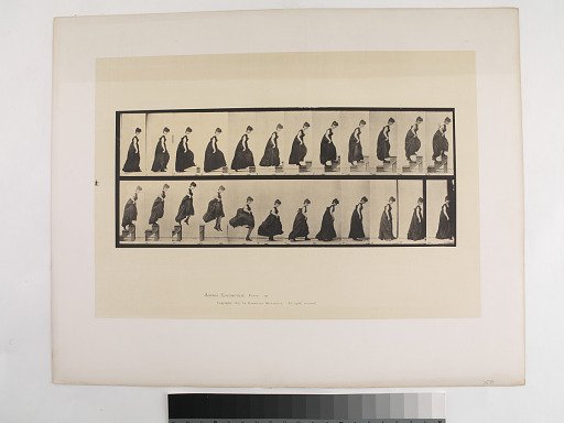 "Animal Locomotion. Plate 173."; Female, Stepping up stairs; jumping down; walking
