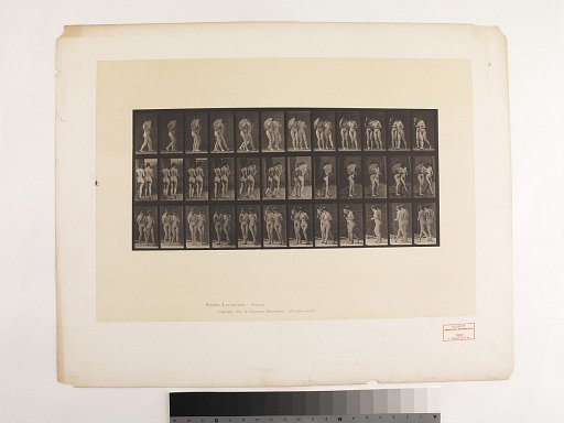 "Animal Locomotion. Plate 54."; Female, Walking two models (one flirting a fan), arm in arm, turning around