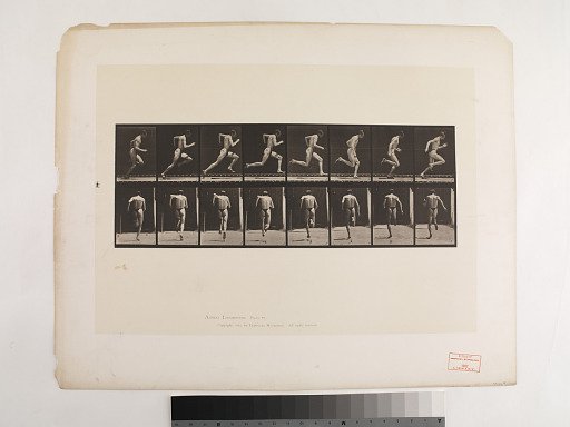 "Animal Locomotion. Plate 61."; Male, Running full speed (imperfect action, shoes)