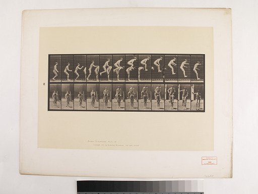 "Animal Locomotion. Plate 168."; Male, Jumping; over boy's back (leap-frog)
