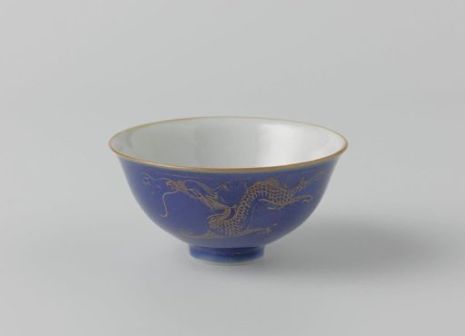 Bell-shaped bowl with powder blue, dragons and pearls