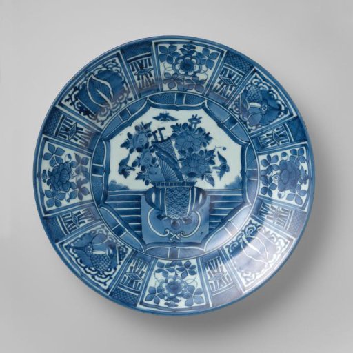 Dish with a flower vase and panel decoration