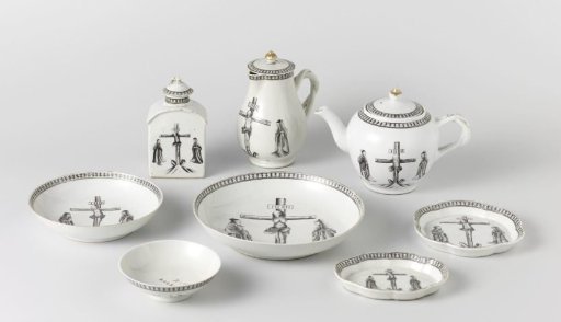 Tea service with a crucifixion scene