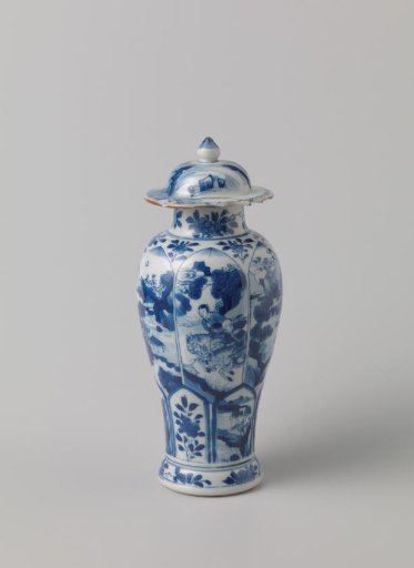 Baluster covered jar with horsemen in landscapes and flower sprays
