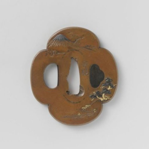Hand guard with Mount Fuji and pine trees