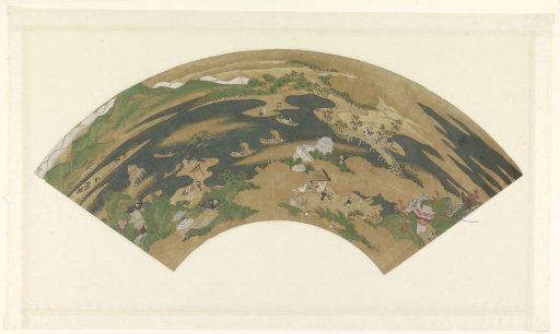 Fan painting with a river landscape