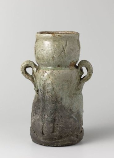 Vase with a green glaze and two handles