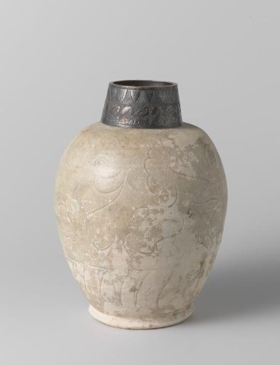Ovoid jar with floral scrolls and silver mount