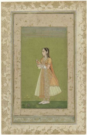 Standing woman with a jug and drinking bowl