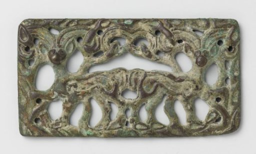 Ordos belt appliqué with two rams