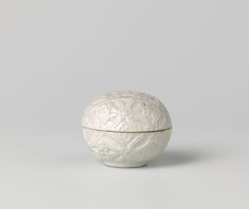 Round-bodied box with continuous flower motif in relief