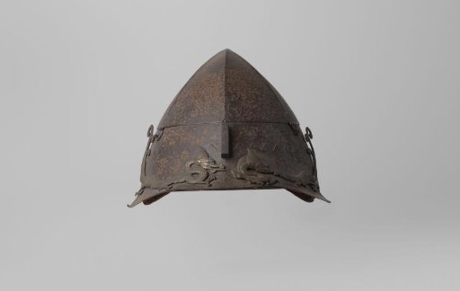 Iron helmet with silver inlay