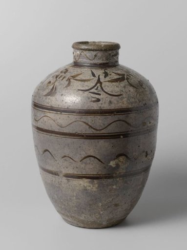 Ovoid jar with ornamental borders and flower sprays
