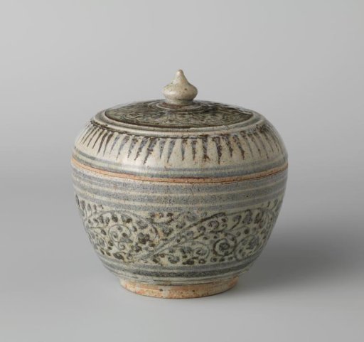 Covered jar with floral scrolls