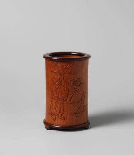 Brush holder decorated with Hanshan and Shide