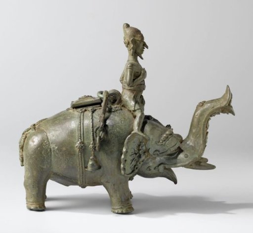 Lamp or water jug in the shape of an elephant with rider