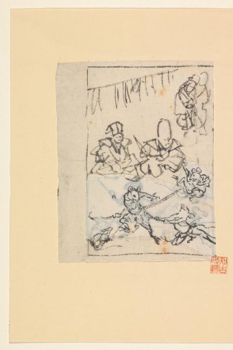 Daikoku and Fukurokuju watching a mouse fight