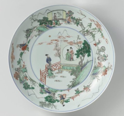 Dish with women and boys in a landscape