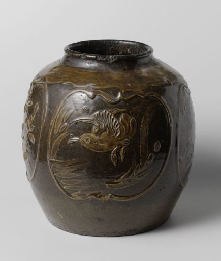 Ovoid jar with birds and flowering plants in panel