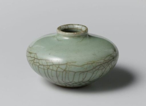 Printed vase with crackle green glaze