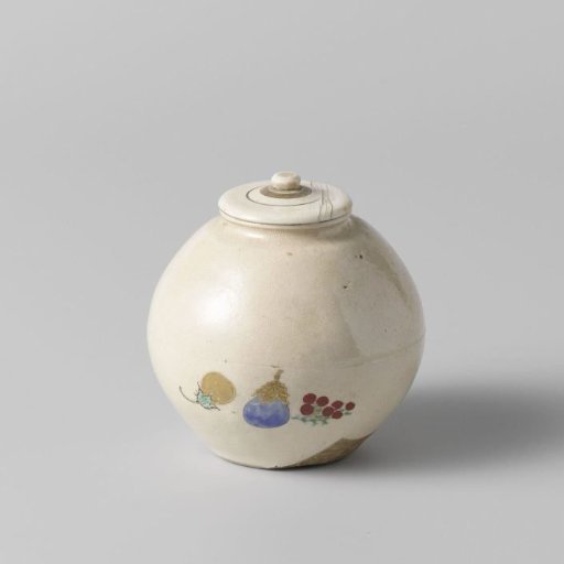 Tea caddy with an eggplant and fruit