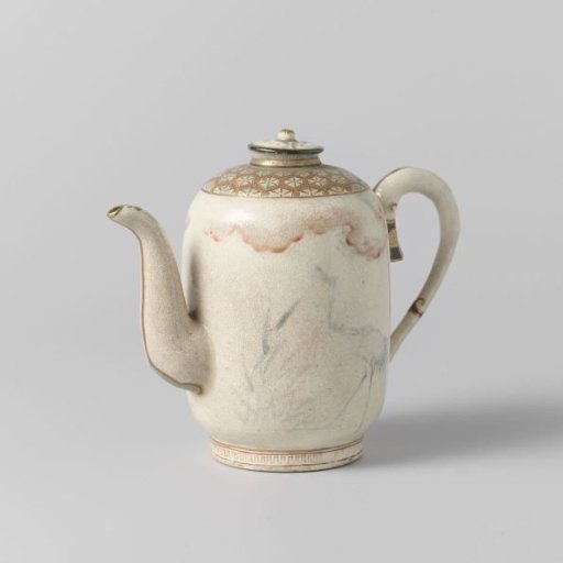 Tea pot with crane, egret and diaper patterns