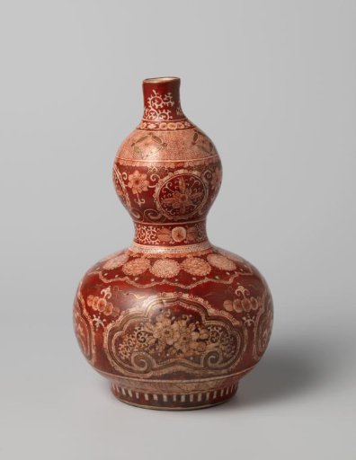 Double gourd-shaped vase with floral scrolls, medallions and ornamental borders
