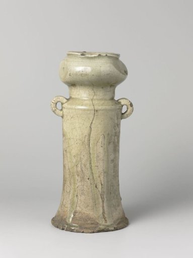 Vase with a green glaze and two handles