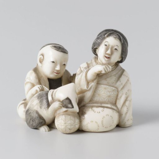 Netsuke in the Form of a Woman with Child and Cat