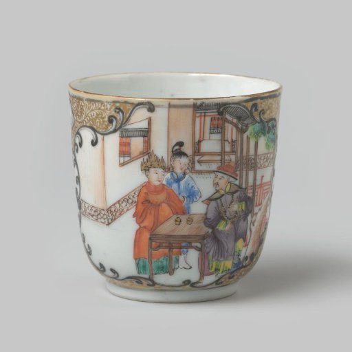 Cup with scenes and landscapes in panels on a ground of scrolls