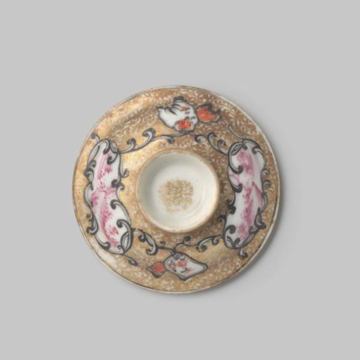 Tall, covered cup with scenes and landscapes in panels on a ground of scrolls
