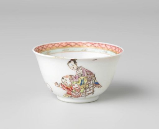 Bell-shaped cup with a woman, boy and rabbit