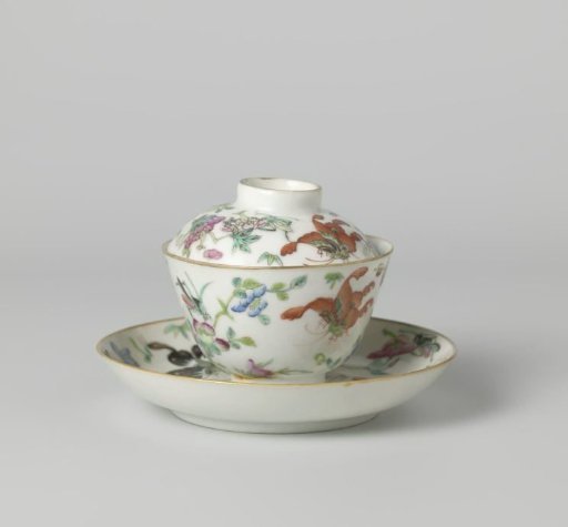 Covered cup with flower sprays, grasshoppers and butterflies