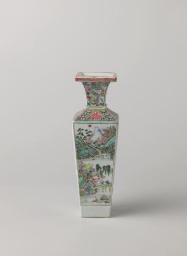 Square vase with landscapes, flower sprays and dragons
