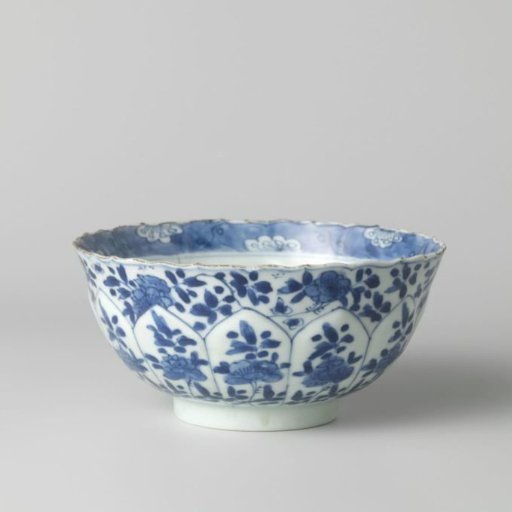 Bell-shaped bowl with moulded panels and flower sprigs