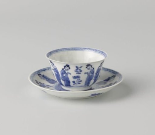 Cup and saucer with women and flower sprays