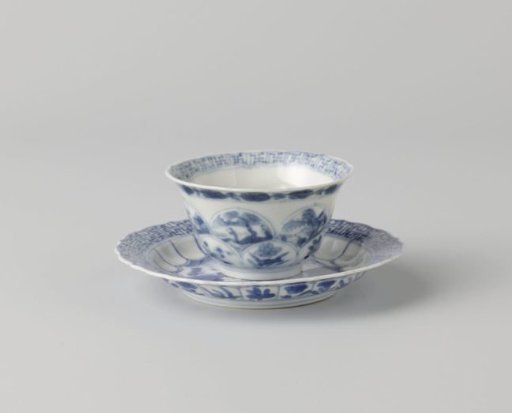 Cup and saucer with with an erotic scene and flower sprays