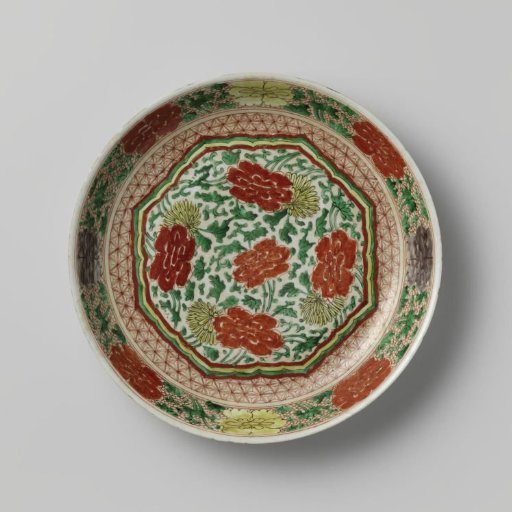 Dish with flower scrolls in a panel