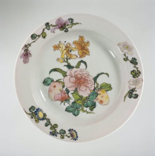 Plate with flowering plants, flower and fruit sprays