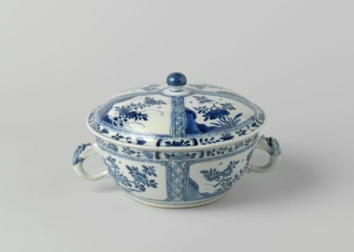 Covered bowl with flowering plants in panels