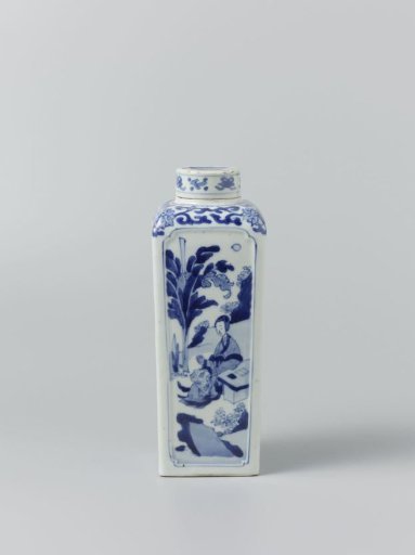 Square jar with women in a landscape or garden