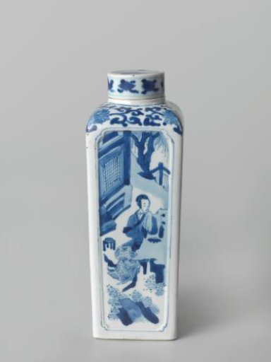 Square jar with women in a landscape or garden