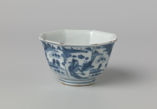 Octagonal bowl with figures in water landscapes