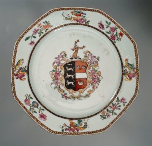 Octagonal plate with the arms of the Machell and Holloway family