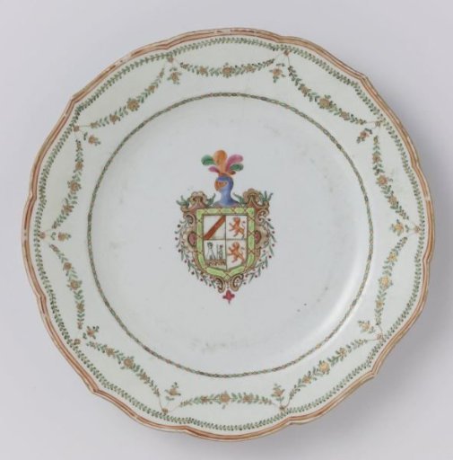 Plate with a coat of arms and garlands