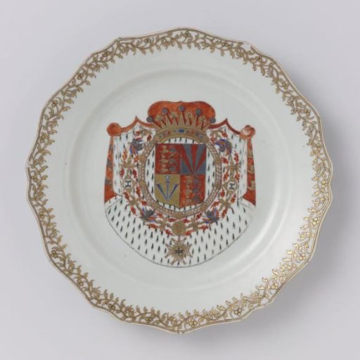 Plate with a crowned coat of arms and a foliate scroll