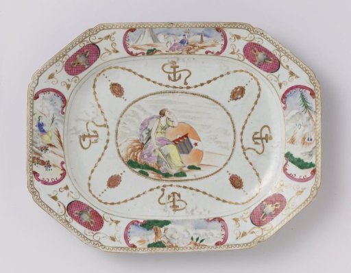 Octagonal, rectangular dish with the arms of the Ker and Martin family