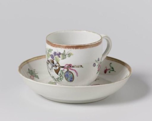 Cup with handle and saucer with the arms of the Visvliet and Sluymer families